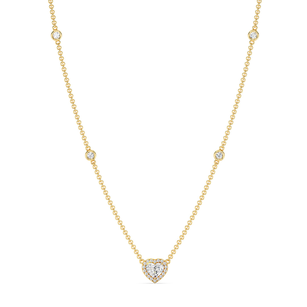 Heart Diamond Accent Bezel Station Necklace in 18K Yellow Gold