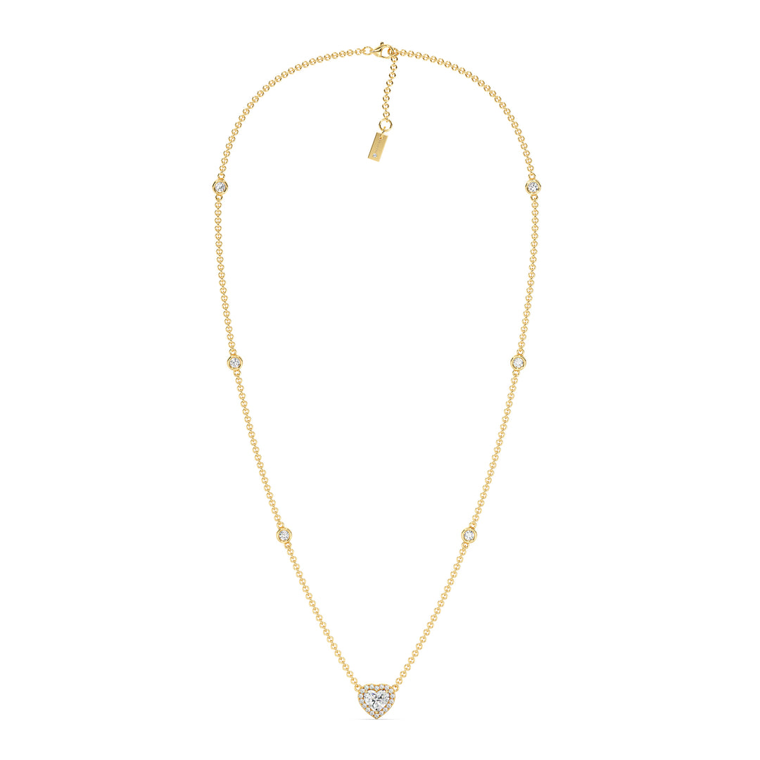 1 Carat Heart Lab Grown Diamond Bezel Station Necklace in 18K Yellow Gold
