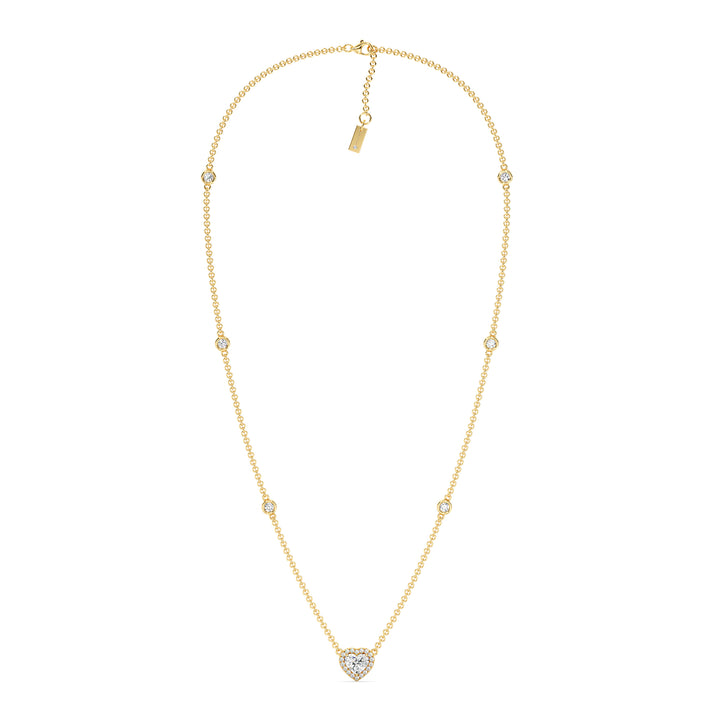 1 Carat Heart Lab Grown Diamond Bezel Station Necklace in 18K Yellow Gold