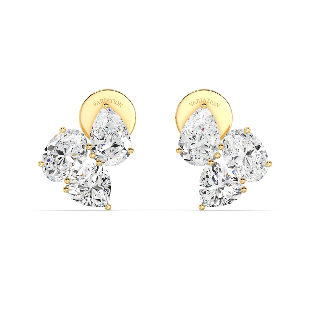 Heart Pear and Oval Cut Lab Grown Diamond Flower Earrings in 18K Yellow Gold