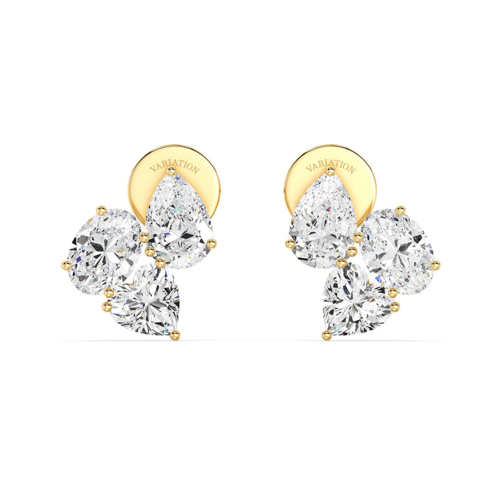 Heart Pear and Oval Cut Lab Grown Diamond Flower Earrings in 18K Yellow Gold