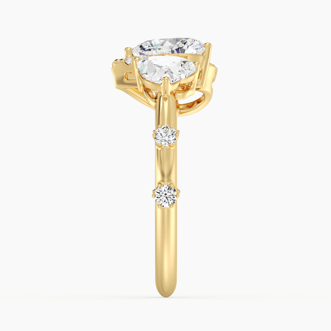 Heart Shape Diamond Open Cuff Ring in 18K Yellow Gold