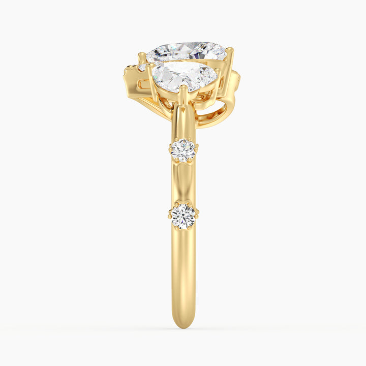 Heart Shape Diamond Open Cuff Ring in 18K Yellow Gold