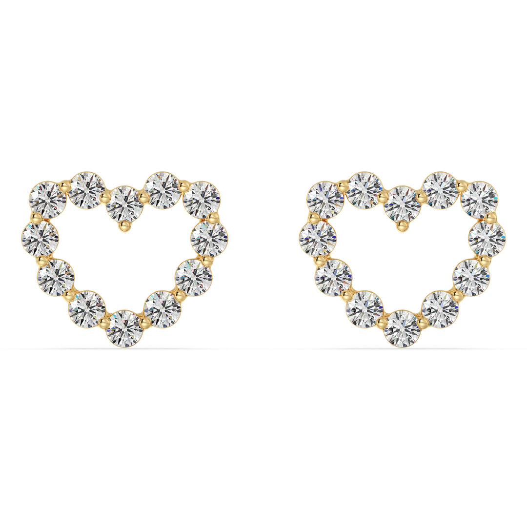 Heart Shaped Round Brilliant Lab Grown Diamond Earrings in 18K Yellow Gold