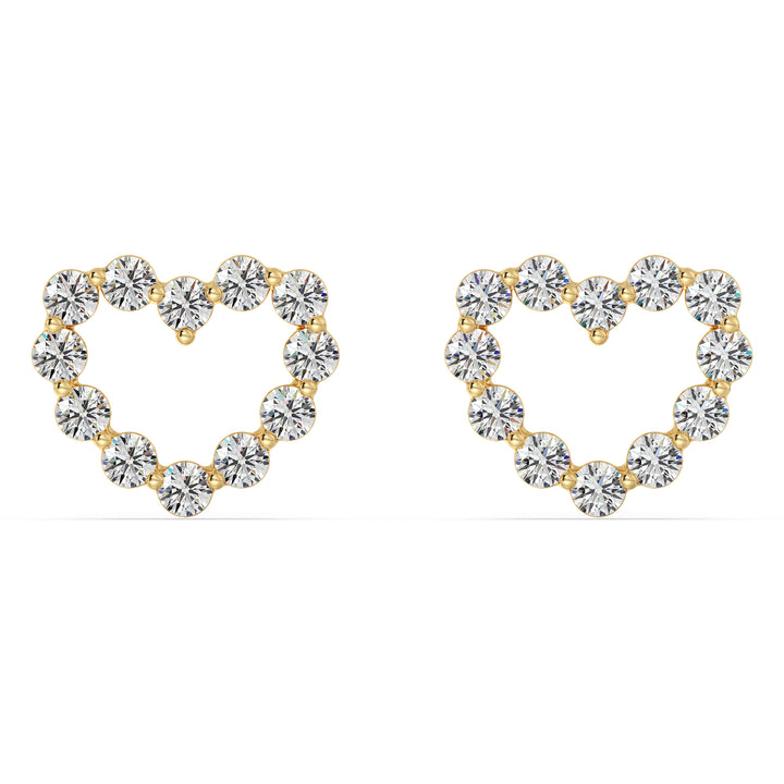 Heart Shaped Round Brilliant Lab Grown Diamond Earrings in 18K Yellow Gold