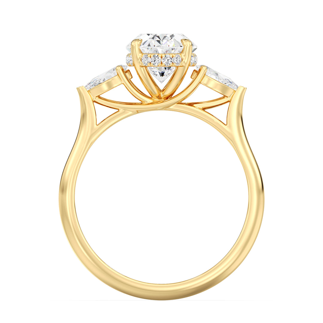 Hidden Diamond Gallery Oval Three Stone Ring in Yellow Gold