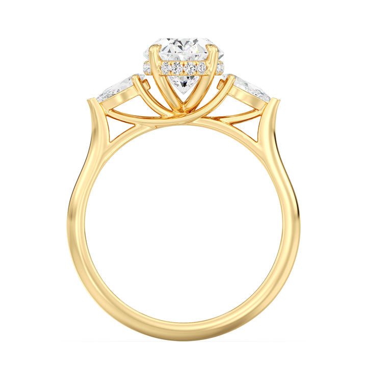 Hidden Diamond Gallery Oval Three Stone Ring in Yellow Gold
