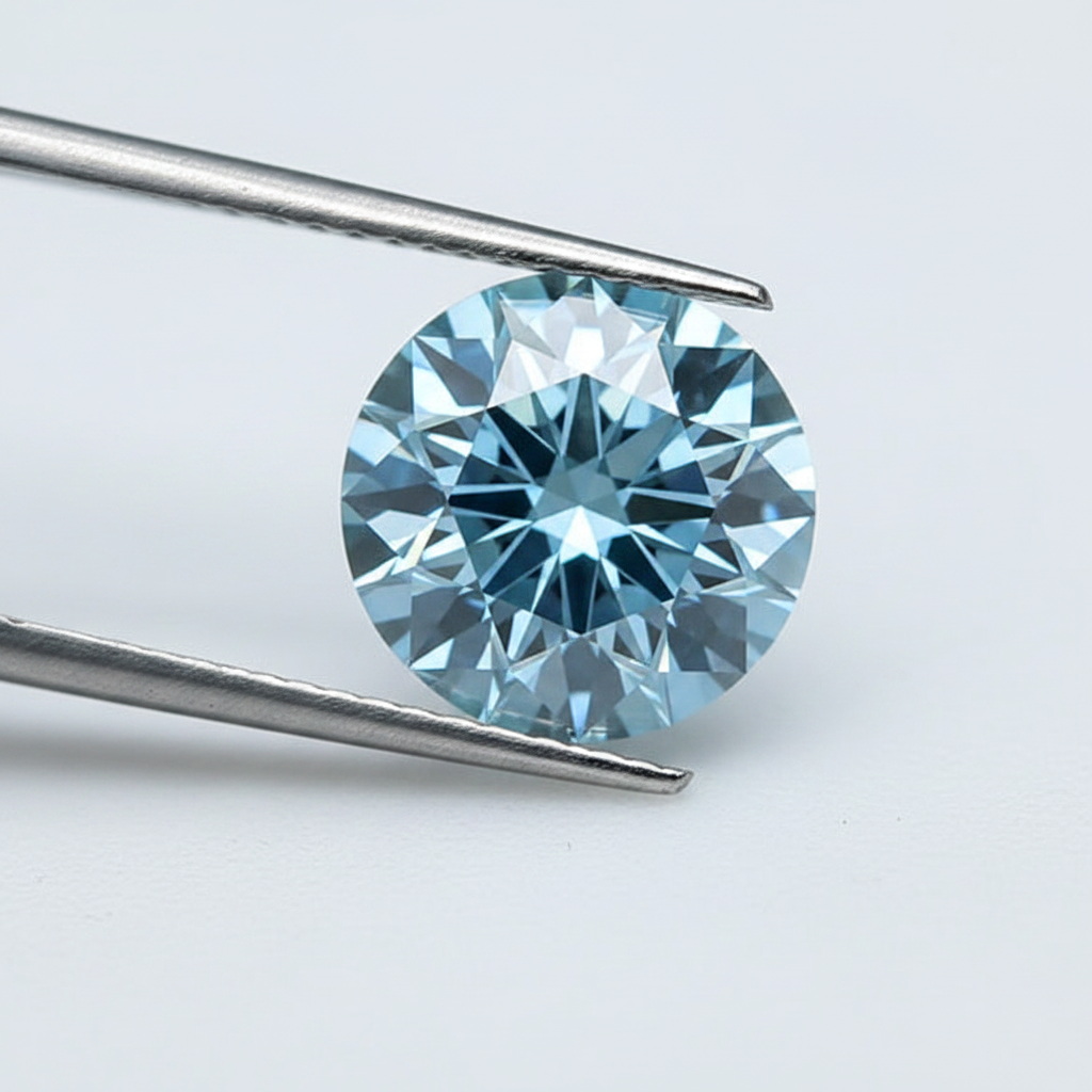 IGI Certified 1.49 Ct Fancy Vivid Blue Round CVD Lab Grown Diamond