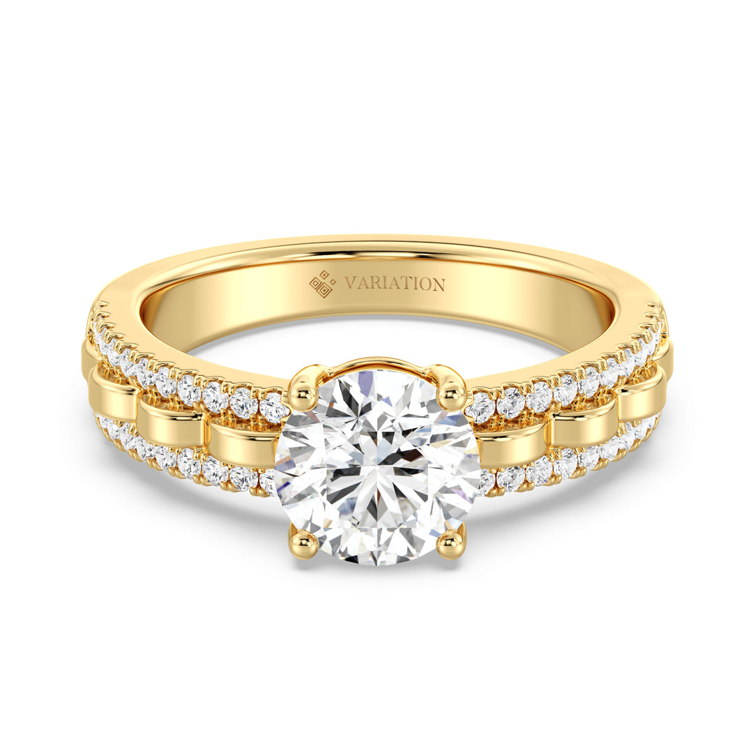 IGI Certified 1.50 Carat Round Diamond Solitaire Ring with Double-Row Accents in 18K Yellow Gold