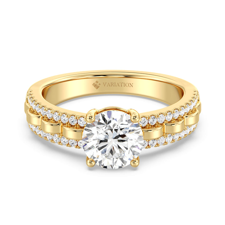 IGI Certified 1.50 Carat Round Diamond Solitaire Ring with Double-Row Accents in 18K Yellow Gold