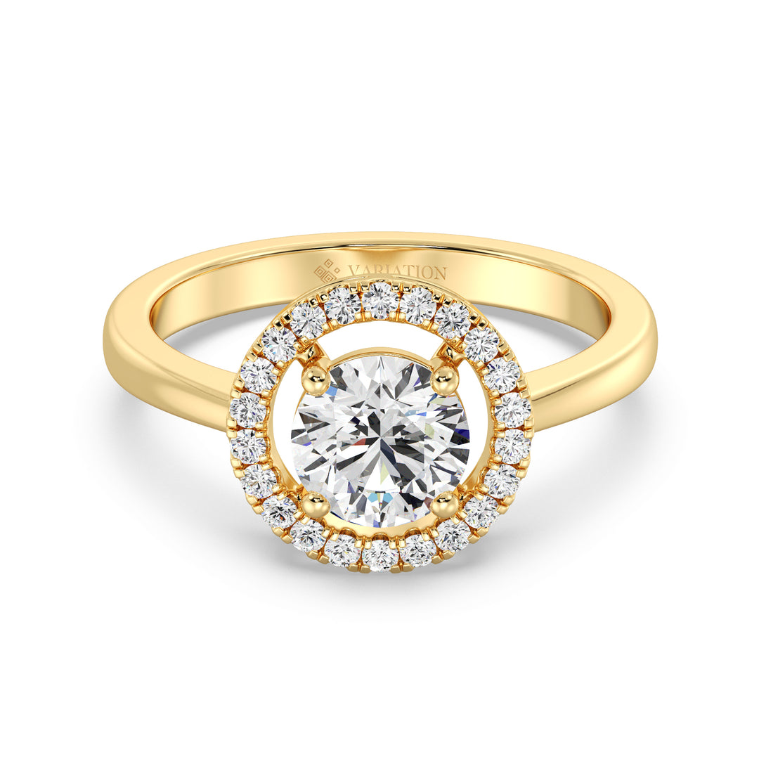 IGI Certified 1 Carat Round Diamond Halo Engagement Ring in 18K Yellow Gold