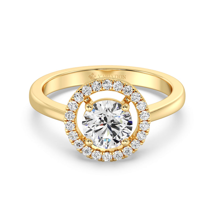 IGI Certified 1 Carat Round Diamond Halo Engagement Ring in 18K Yellow Gold