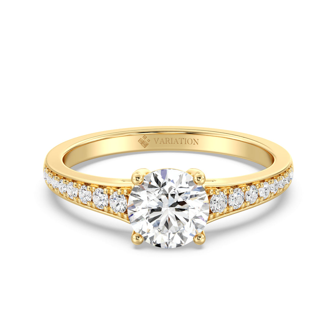 IGI Certified 1 Carat Round Diamond Solitaire Ring with Graduated Side Stones in 18K Yellow Gold