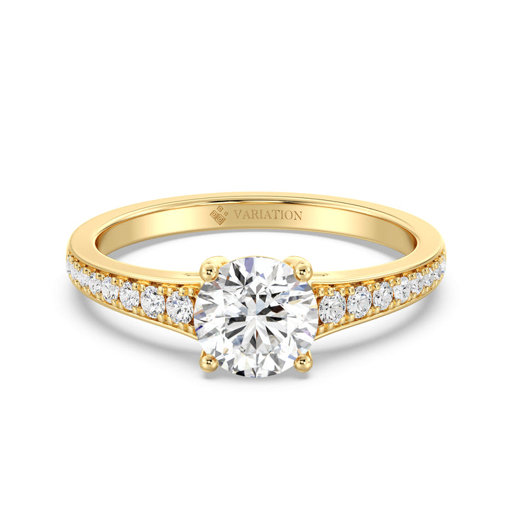 IGI Certified 1 Carat Round Diamond Solitaire Ring with Graduated Side Stones in 18K Yellow Gold
