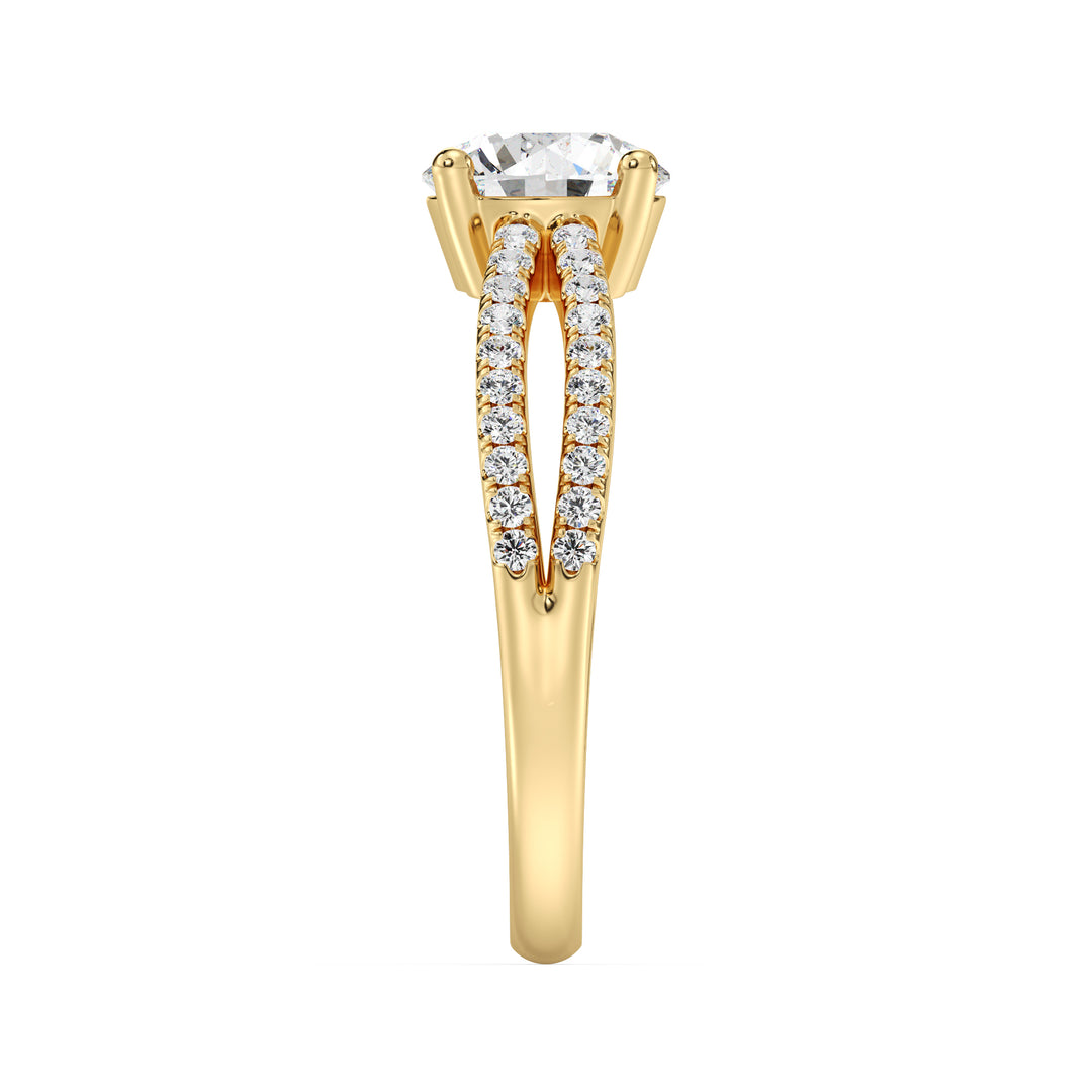 IGI Certified 1 Carat Round Diamond Split Shank Engagement Ring in 18K Yellow Gold