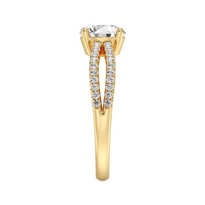 IGI Certified 1 Carat Round Diamond Split Shank Engagement Ring in 18K Yellow Gold