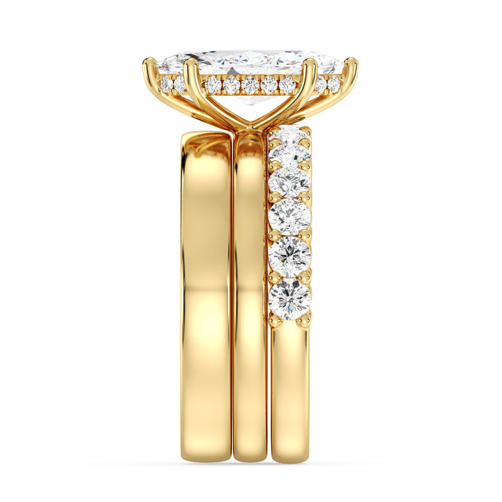 IGI Certified 2 Carat Marquise Diamond Engagement Ring with Trio Band in 18K Yellow Gold