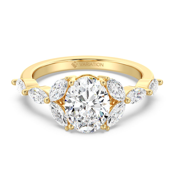 IGI Certified 2 Carat Oval Diamond Engagement Ring with Marquise Accents in 18K Yellow Gold