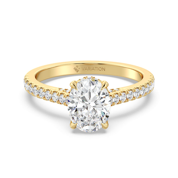 IGI Certified 2 Carat Oval Diamond Hidden Halo Engagement Ring in Yellow Gold