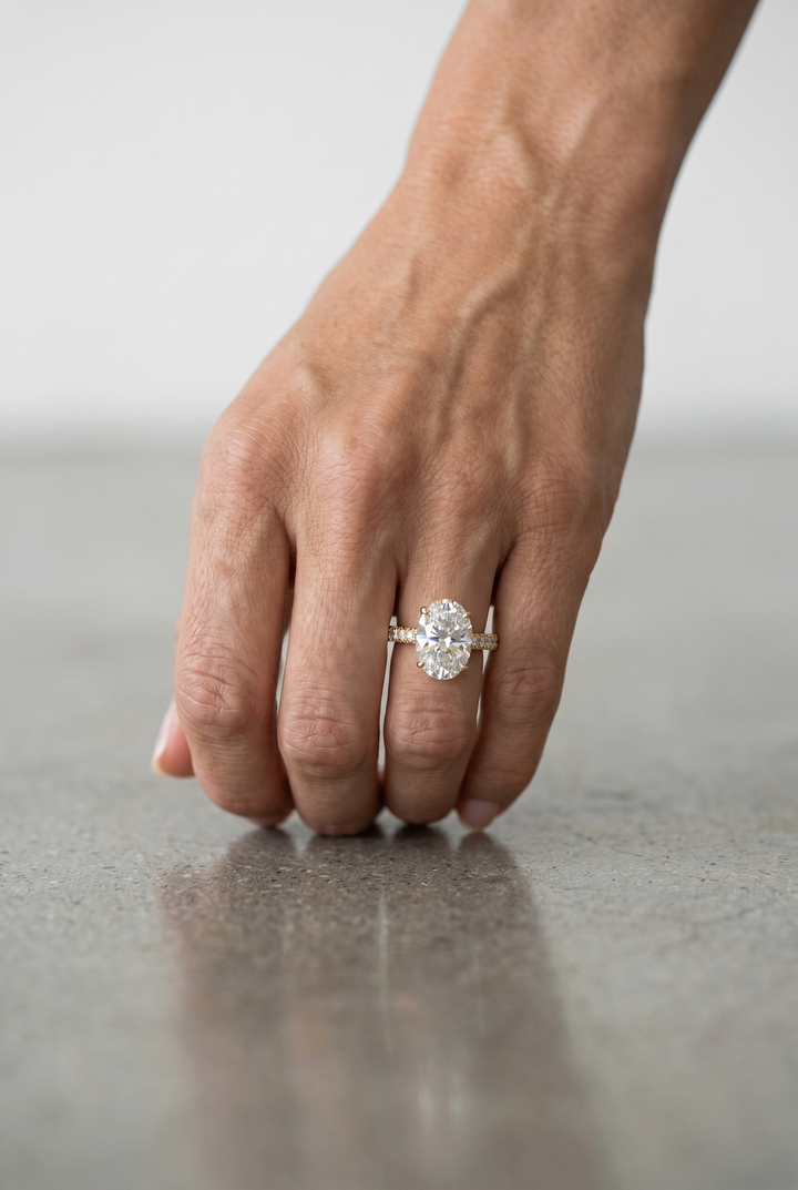 IGI Certified 2 Carat Oval Diamond Hidden Halo Ring in 18K Yellow Gold