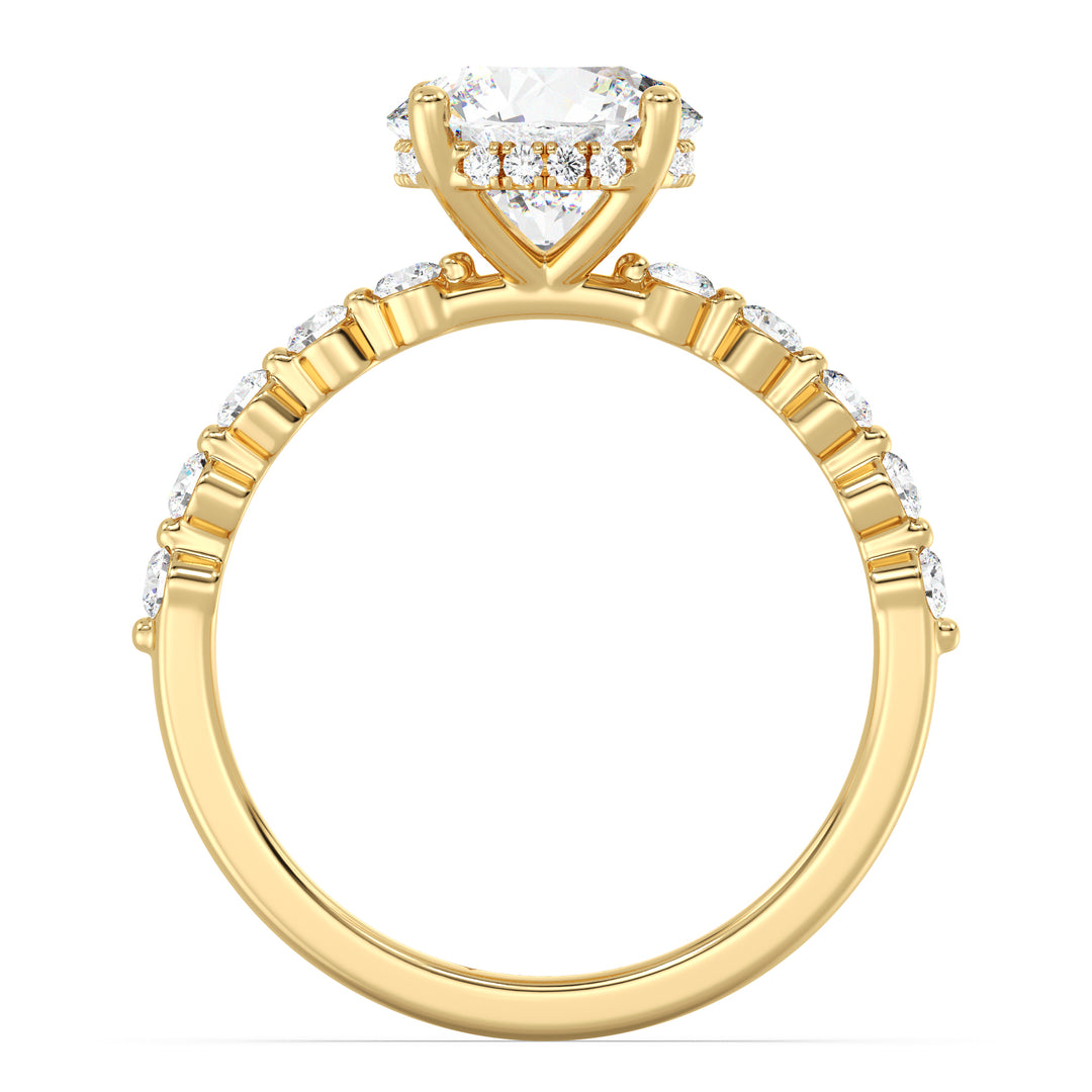 IGI Certified 2 Carat Round Diamond Hidden Halo Engagement Ring in Yellow Gold
