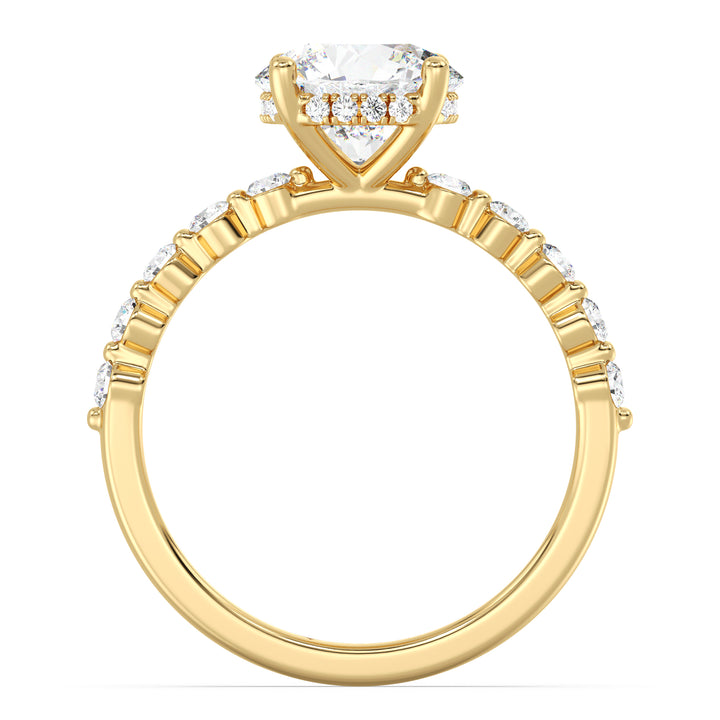 IGI Certified 2 Carat Round Diamond Hidden Halo Engagement Ring in Yellow Gold