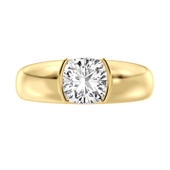 IGI Certified Cushion Cut Diamond Solitaire Ring in Yellow Gold