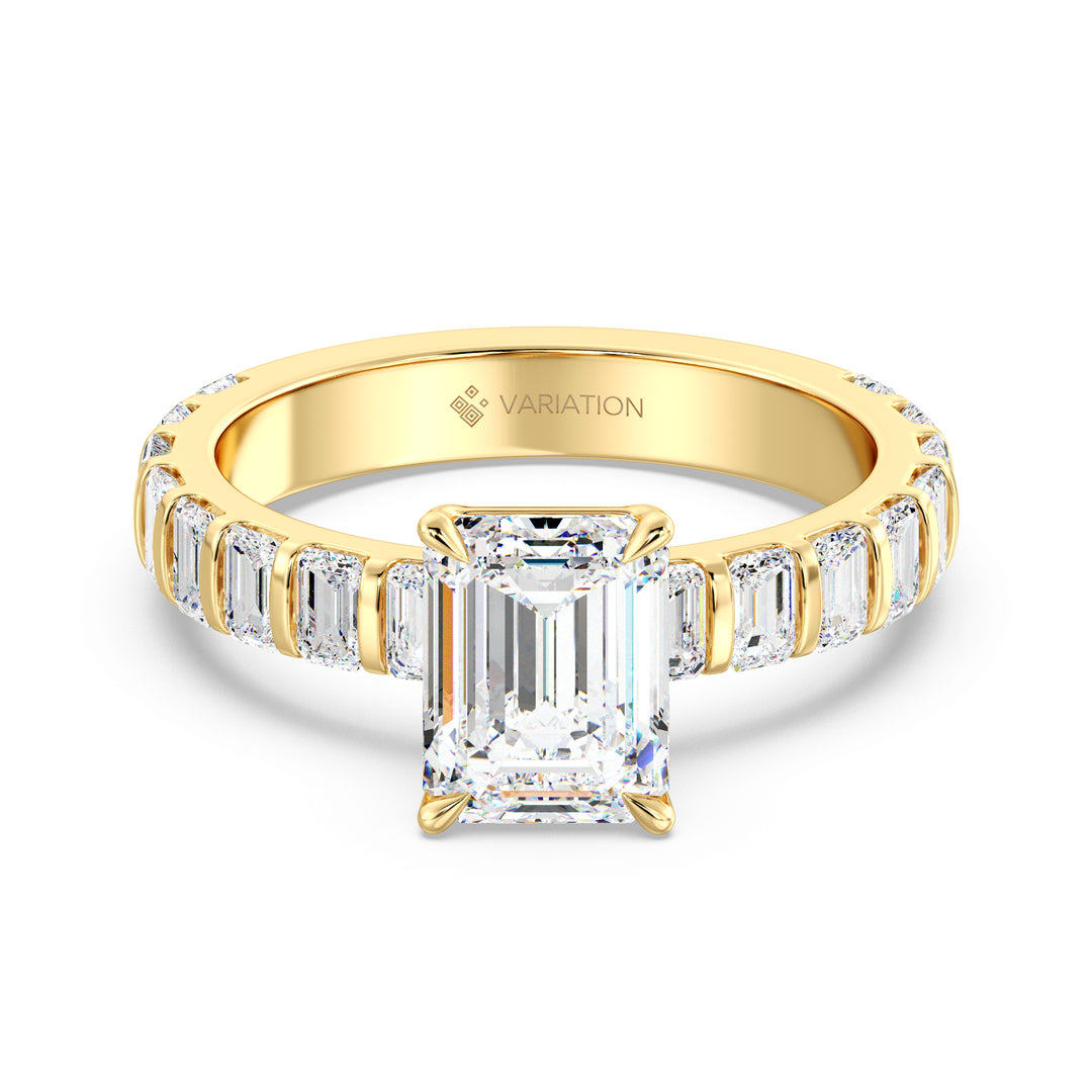 IGI Certified Emerald Cut Diamond Ring with Diamond Accents in Yellow Gold