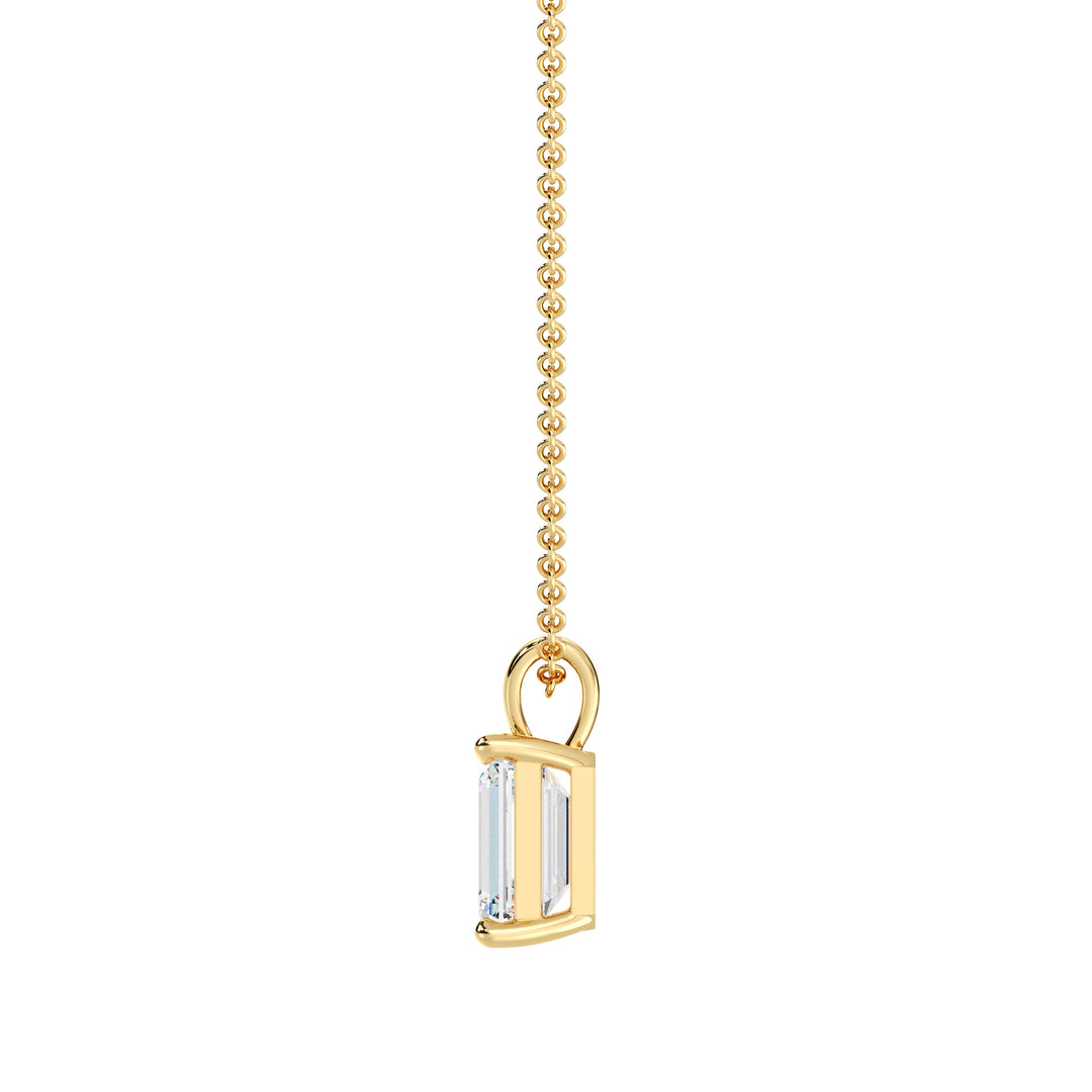 IGI Certified Emerald Cut Lab Grown Diamond Solitaire Pendant in 18K Yellow Gold
