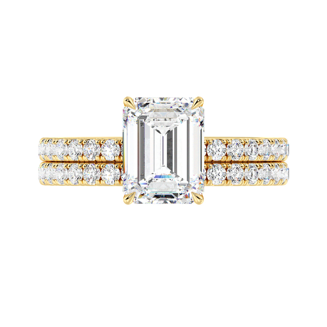 IGI Certified Emerald Diamond Bridal Set with Matching Band in Yellow Gold