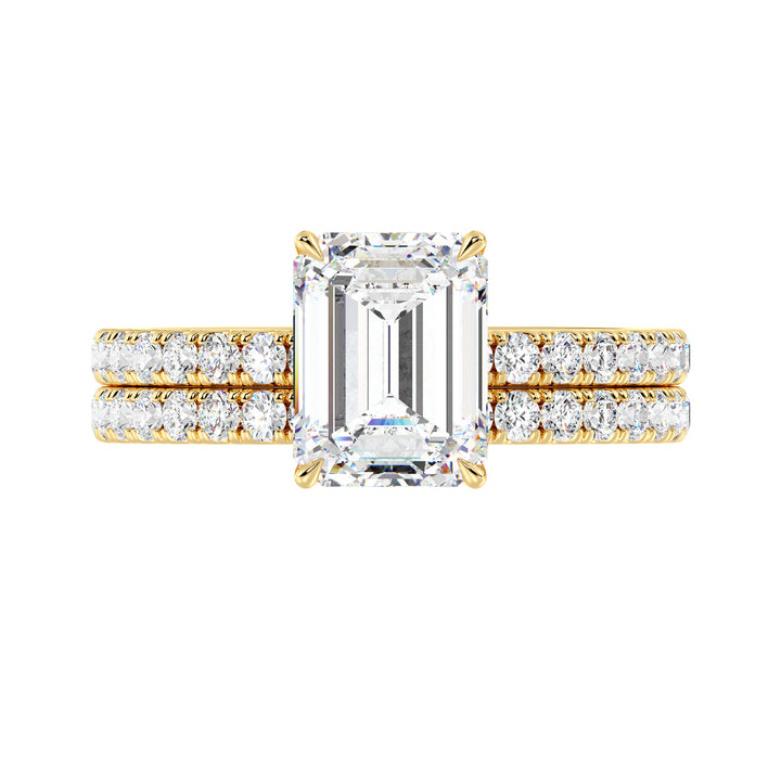 IGI Certified Emerald Diamond Bridal Set with Matching Band in Yellow Gold