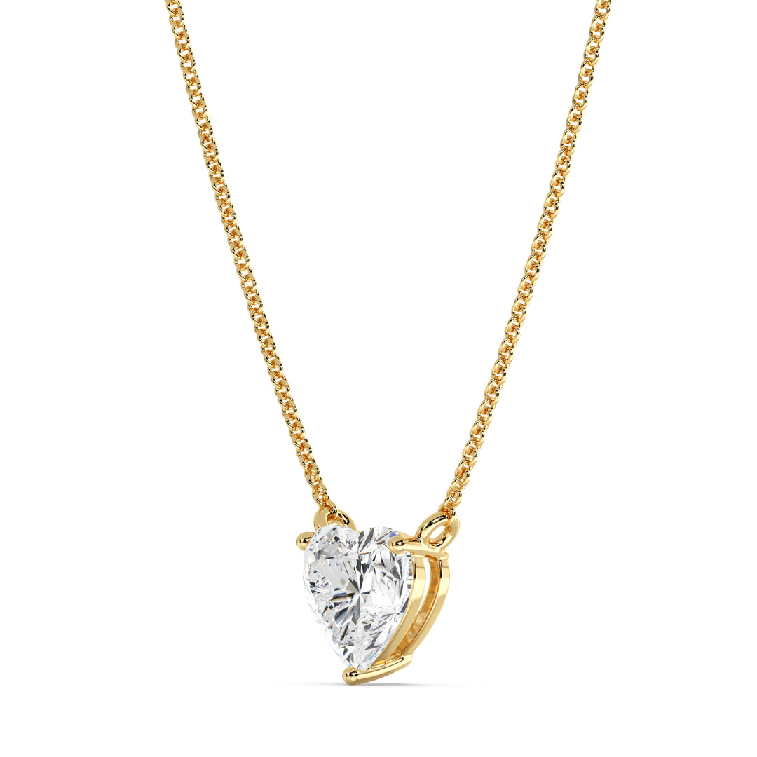 IGI Certified Heart Cut Lab Grown Diamond Solitaire Pendant Necklace in 18K Yellow Gold