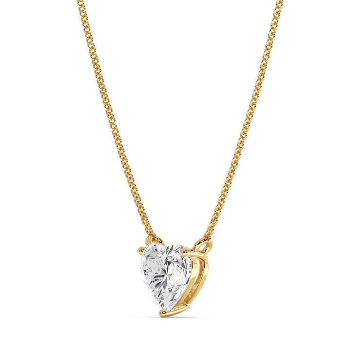 IGI Certified Heart Cut Lab Grown Diamond Solitaire Pendant Necklace in 18K Yellow Gold
