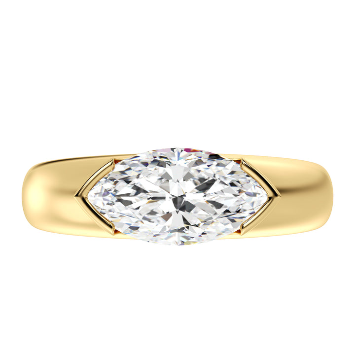 IGI Certified Marquise Cut Diamond Solitaire Ring in Yellow Gold