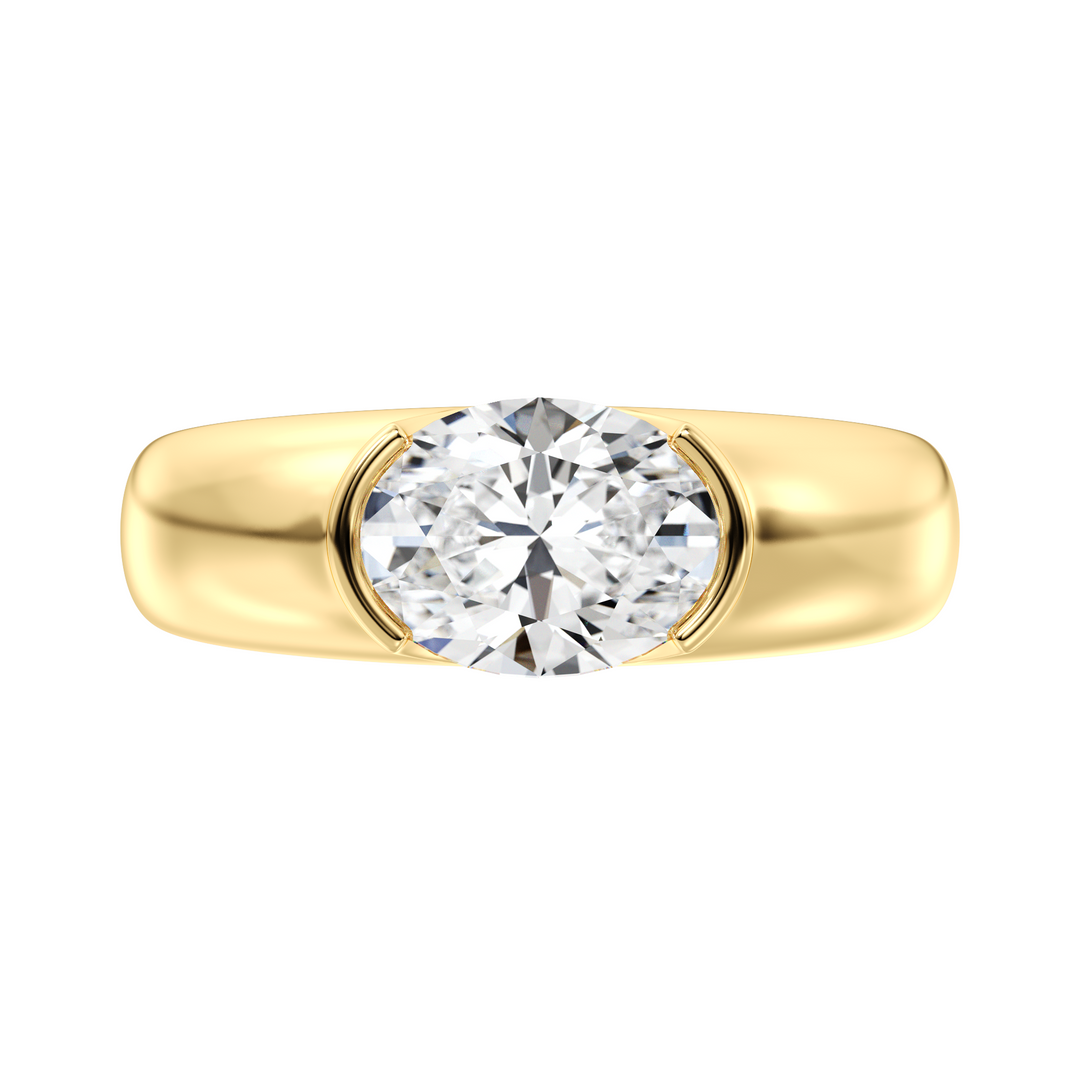 IGI Certified Oval Cut Diamond Bezel Solitaire Ring in Yellow Gold