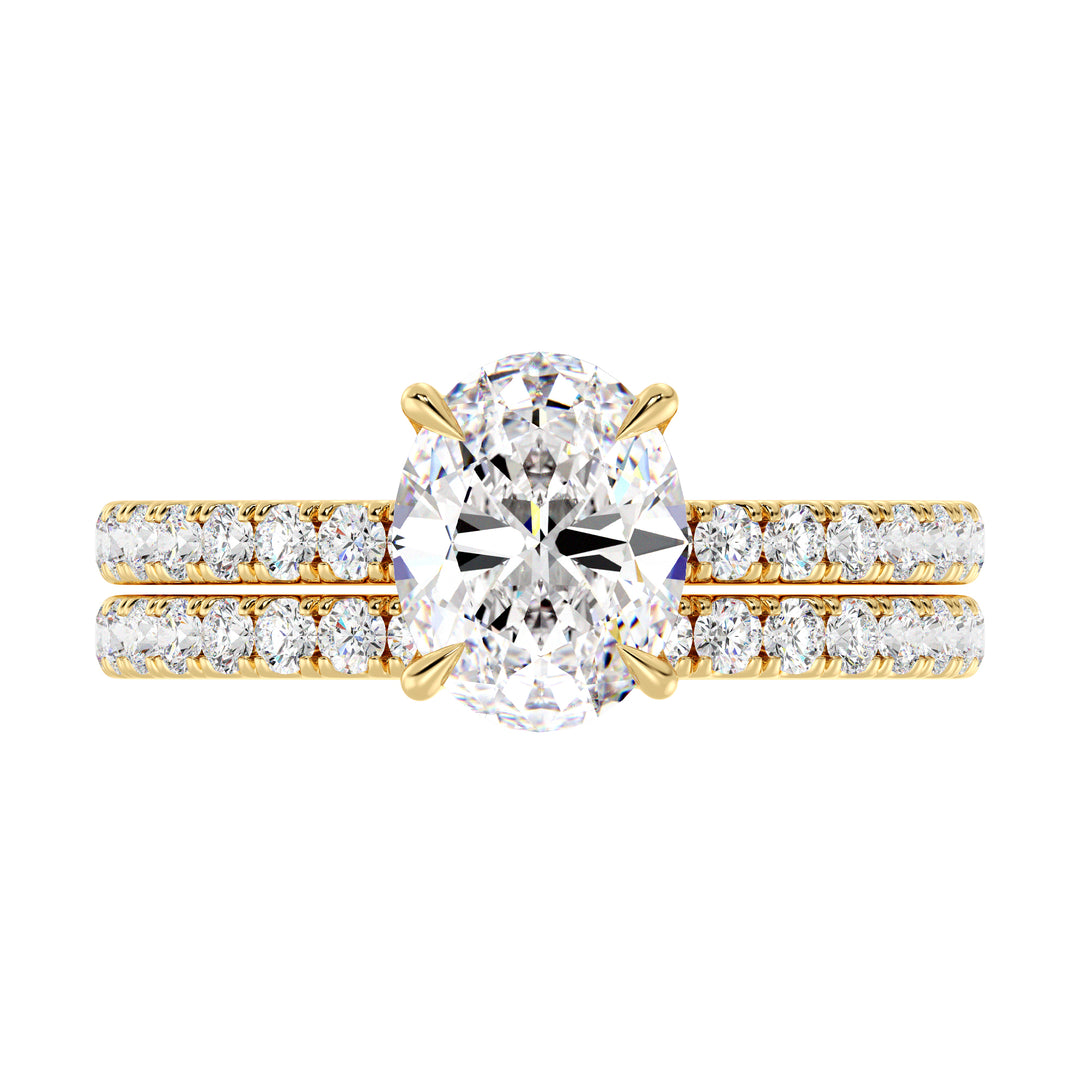 IGI Certified Oval Diamond Bridal Set with Matching Band in Yellow Gold
