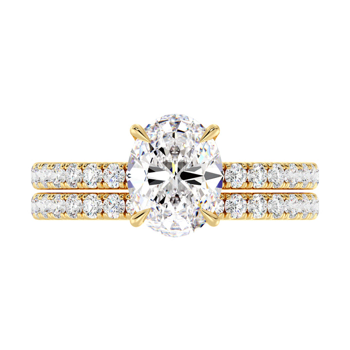 IGI Certified Oval Diamond Bridal Set with Matching Band in Yellow Gold