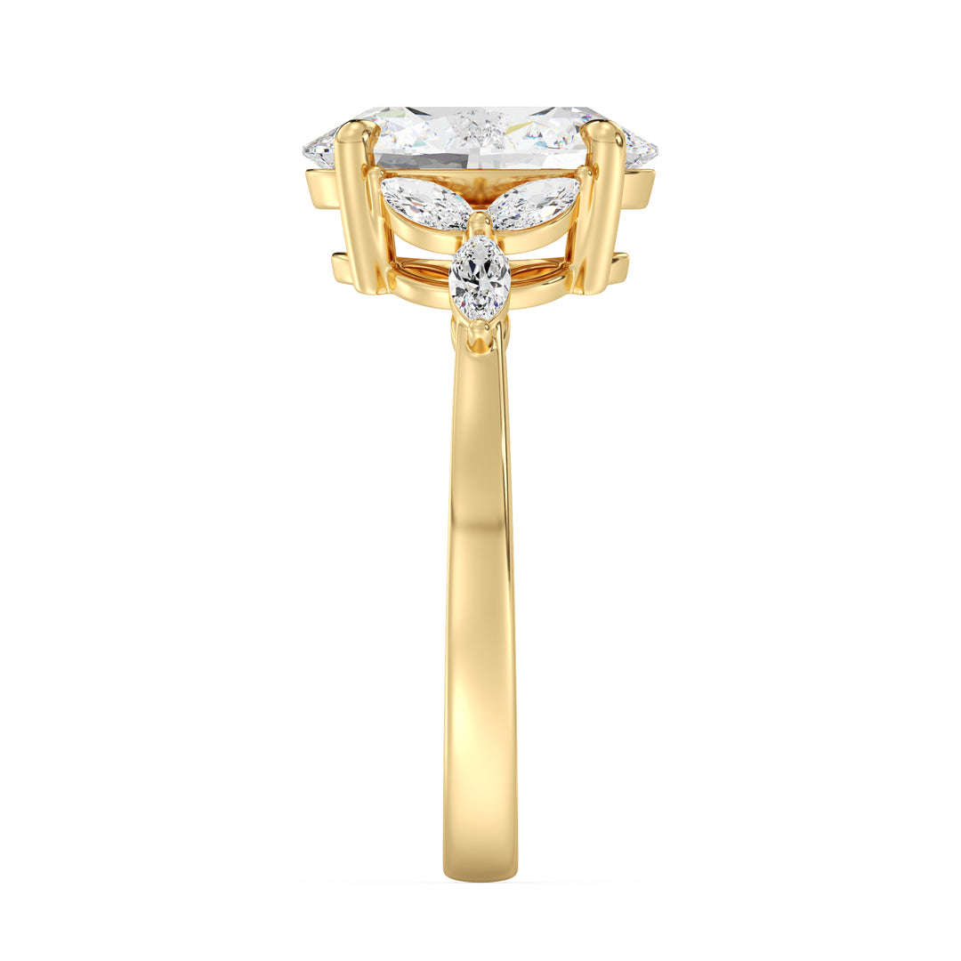IGI Certified Oval Diamond Ring with Marquise Leaf Inspired Design in Yellow Gold