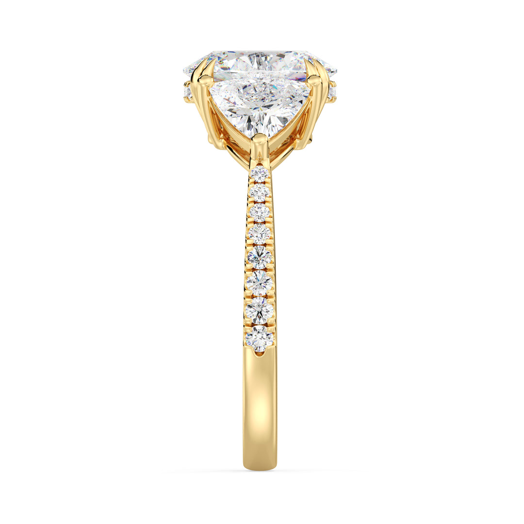 IGI Certified Oval Lab Grown Diamond Ring with Trilliant Accents in Yellow Gold