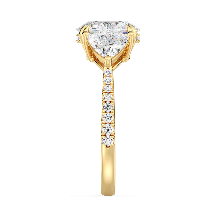IGI Certified Oval Lab Grown Diamond Ring with Trilliant Accents in Yellow Gold