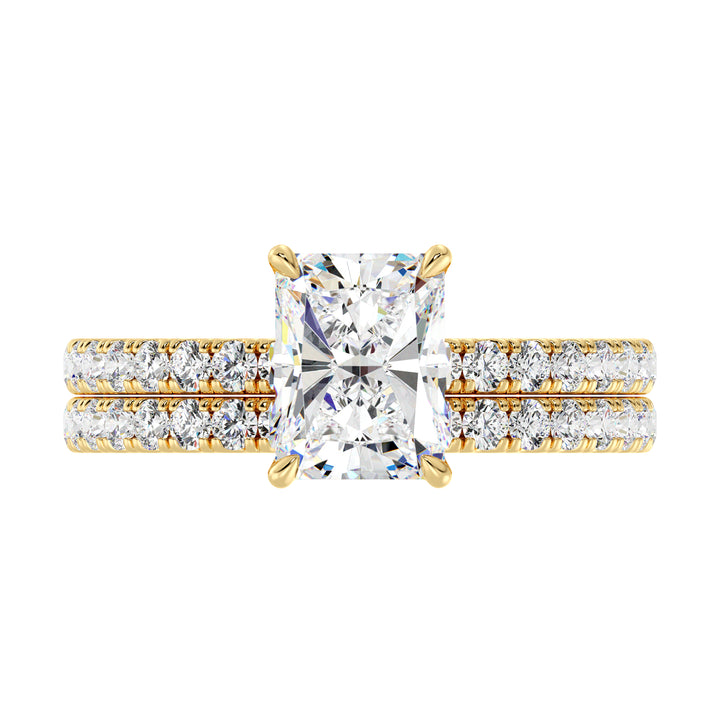 IGI Certified Radiant Diamond Bridal Set with Matching Band in Yellow Gold