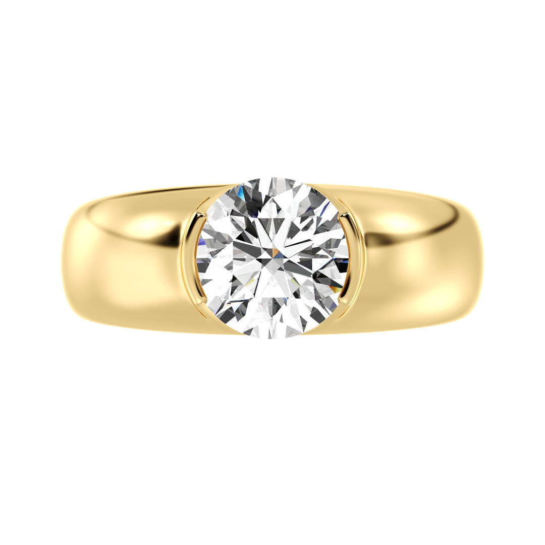 IGI Certified Round Brilliant Diamond Bezel Solitaire Ring in Yellow Gold