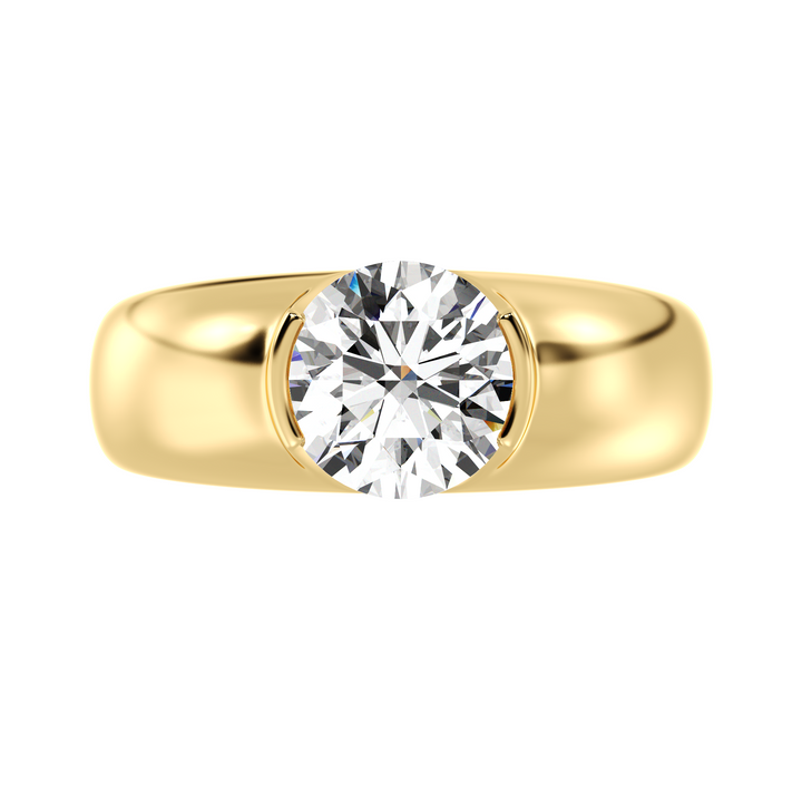 IGI Certified Round Brilliant Diamond Bezel Solitaire Ring in Yellow Gold