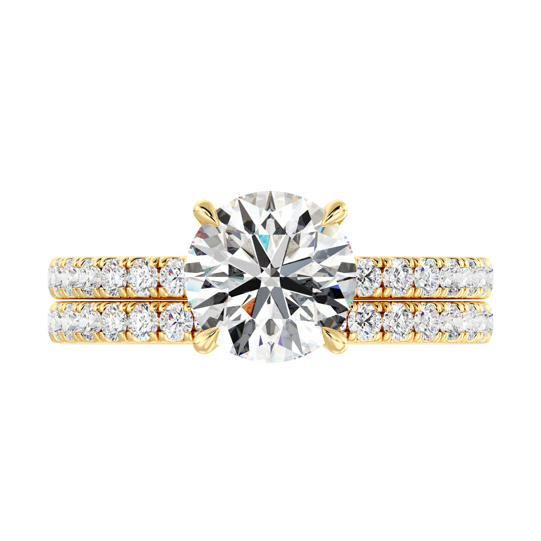 IGI Certified Round Diamond Bridal Set with Matching Band in Yellow Gold