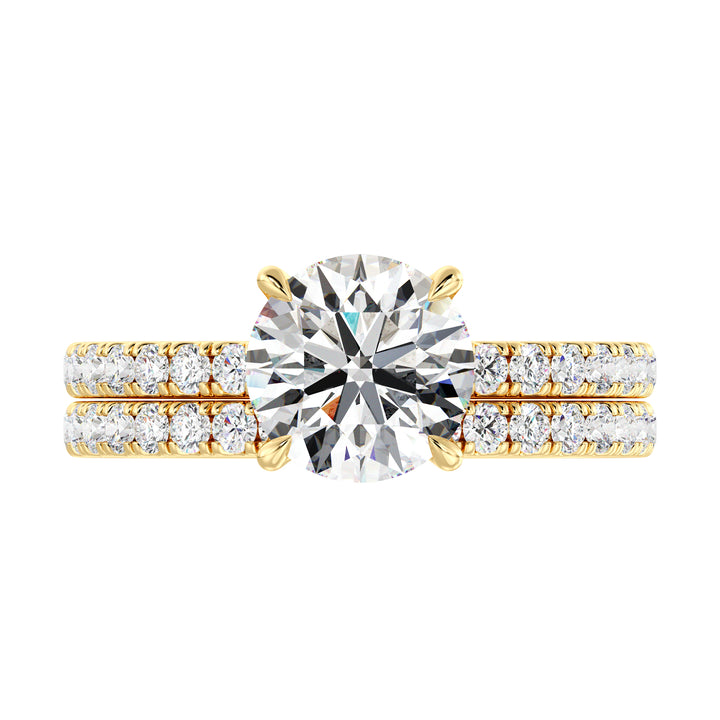 IGI Certified Round Diamond Bridal Set with Matching Band in Yellow Gold