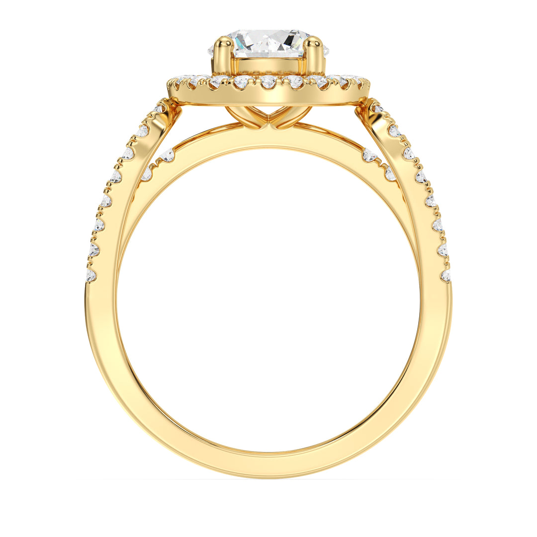 IGI Certified Round Lab Grown Diamond Halo Ring with Pavé Accents in 18K Yellow Gold