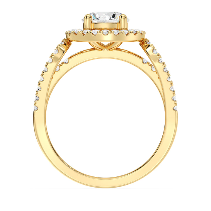 IGI Certified Round Lab Grown Diamond Halo Ring with Pavé Accents in 18K Yellow Gold