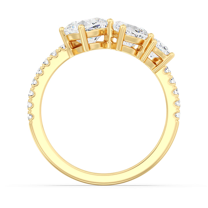 Lab Grown Cushion Diamond Three Stone Anniversary Ring in Yellow Gold