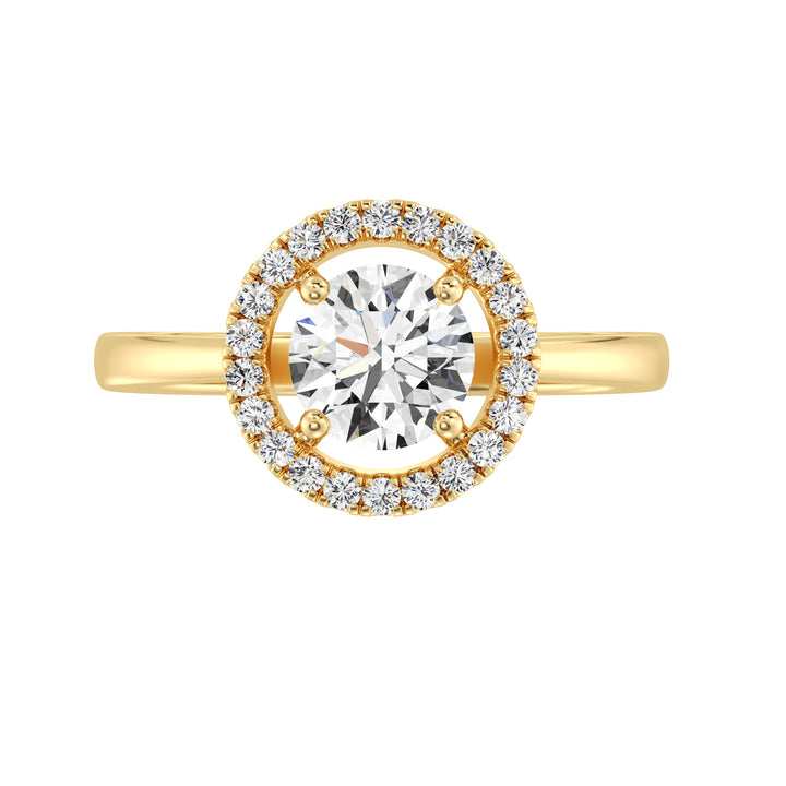 Lab Grown Diamond Halo Solitaire Engagement Ring in 18K Yellow Gold