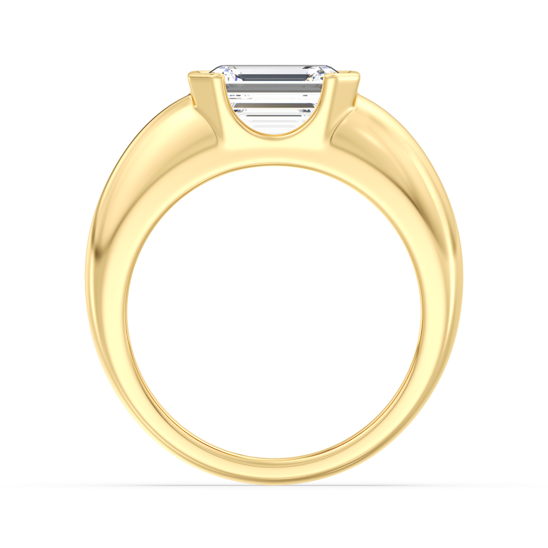 Lab Grown Emerald Diamond Solitaire Ring with Protective Bezel Setting in Yellow Gold